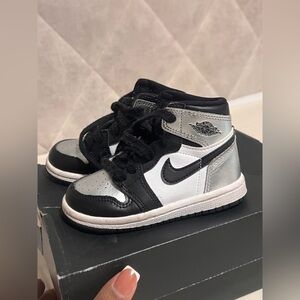Kids Black and Silver Jordan 1s “ Sliver Toe”